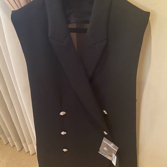 Versace Versus Black Double Breasted Blazer Vest Dress W/ Open Back 44 NWT - Picture 6 of 12
